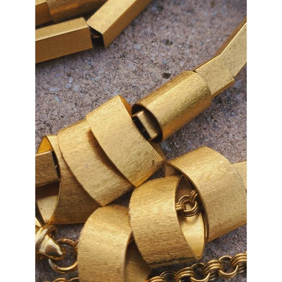 Chunky Gold Tone Geometric Statement Necklace – Layered Sculptural Boho Glam - Picture 14 of 14